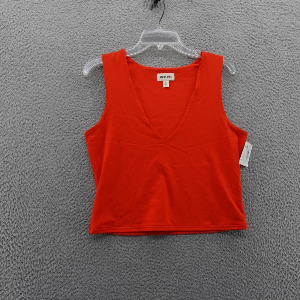 Open Edit Womens Orange V Neck Sleeveless‎ Cropped Tank Top Size Large NEW